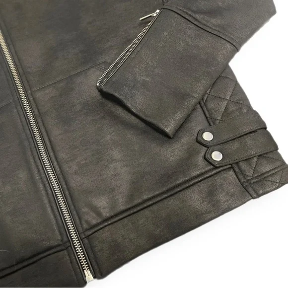 The Kooples Sport black faux leather quilted Moto jacket  Size Large - Picture 6 of 12